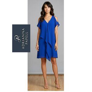 ADRIANNA PAPELL, Cobalt blue cold shoulder v-neck ruffle dress